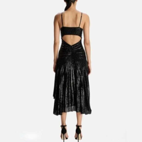 NWT A.L.C Lou Black Sequined Keyhole Midi Cocktail Dress - Picture 2 of 14